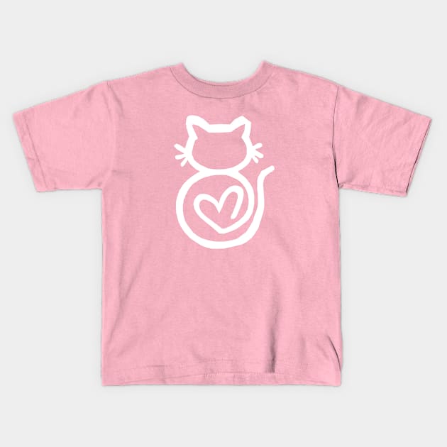 Kitty Heart Outline White Kids T-Shirt by Gamers Gear